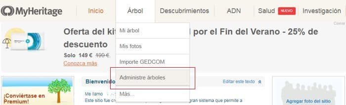 Men&uacute; &Aacute;rbol en MyHeritage